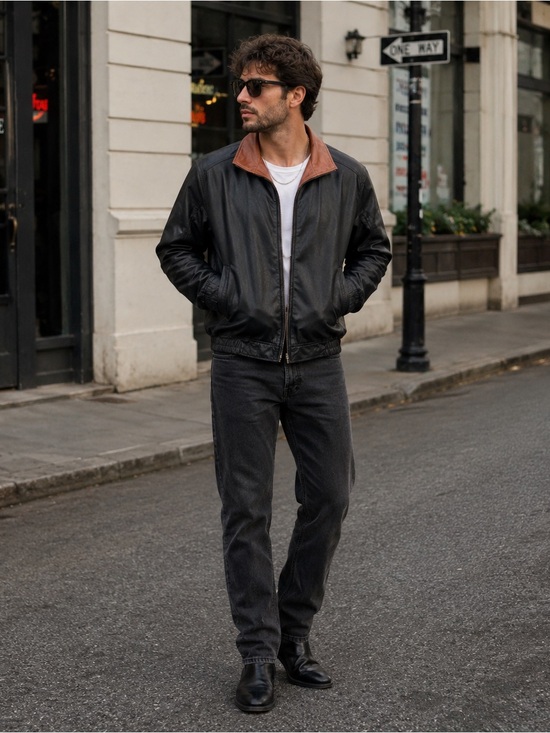 Remy Leather Other - Remy Lambskin Leather Jacket Men 44 Black Brown Full Zip Vintage USA